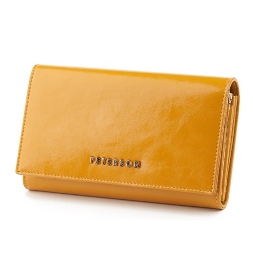 Portfel damski skórzany, w modnym żółtym kolorze, ochrona antykradzieżowa kart STOP RFID Peterson uniwersalny Peterson