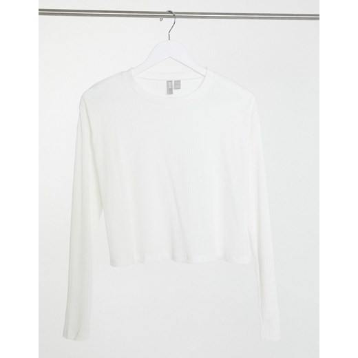 ASOS DESIGN – Biały prążkowany T-shirt o pudełkowym kroju z długim rękawem 38 Asos Poland