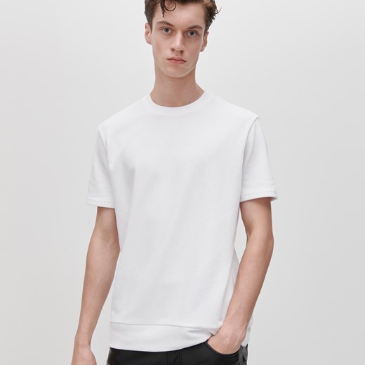 Reserved - Gładki T-shirt ze ściągaczami - Biały Reserved L Reserved promocyjna cena