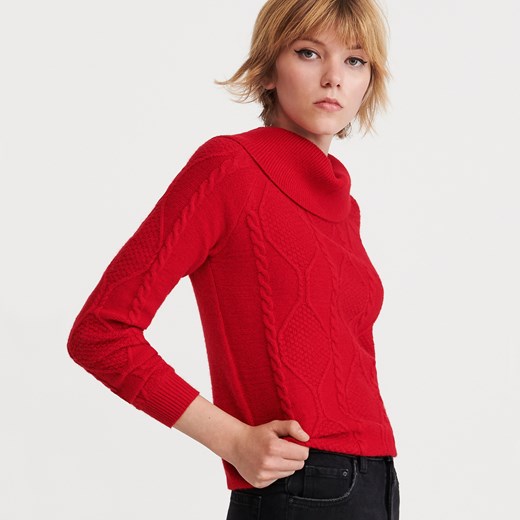 Reserved - Sweter z warkoczowym splotem - Czerwony Reserved M Reserved