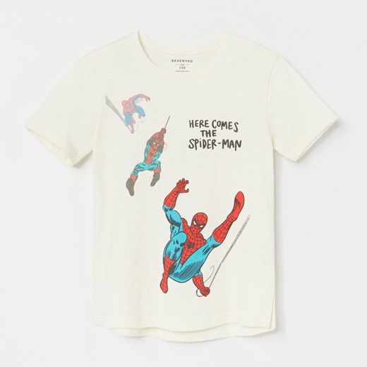 Reserved - Bawełniany t-shirt ze Spider-Manem - Kremowy Reserved 158 okazja Reserved