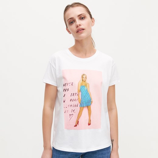 Reserved - T-shirt Paris Hilton - Biały Reserved XL okazja Reserved