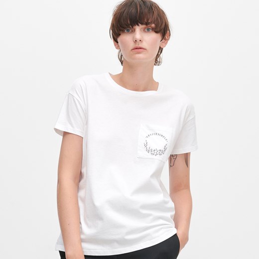 Reserved - Bawełniany t-shirt z kieszenią - Biały Reserved S Reserved