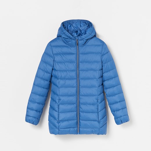 Reserved - Ciepła pikowana kurtka z kapturem - Niebieski Reserved 122 okazyjna cena Reserved