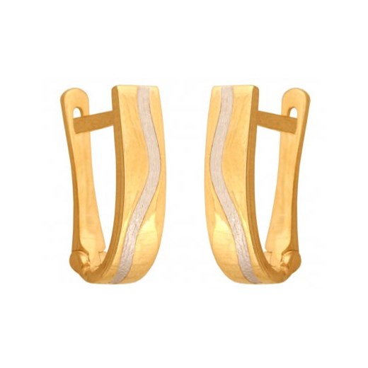 Złote wiszące kolczyki 585  Prostokątne ze zdobieniem w kształcie fali. Lovrin LOVRIN