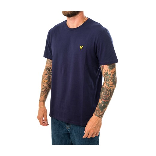 T-shirt męski niebieski Lyle & Scott z krótkim rękawem bez wzorów 