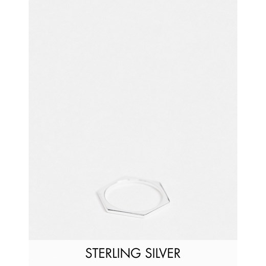 ASOS DESIGN – Pierścionek ze srebra wysokiej próby w kształcie sześciokąta o lśniącym wykończeniu-Srebrny M Asos Poland