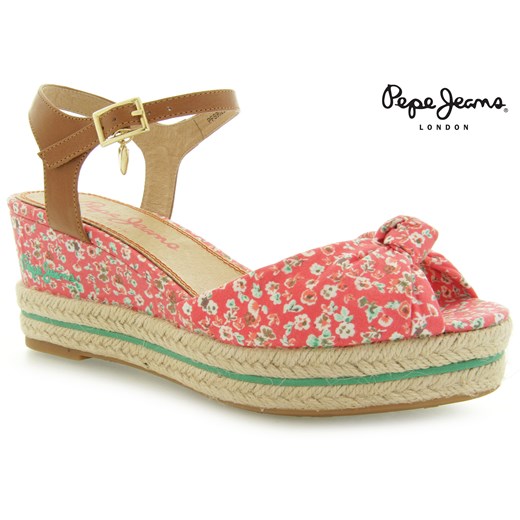 PEPE JEANS QUEEN LT CORAL FLOWERS PRINTED CANVAS- V riccardo brazowy cholewki