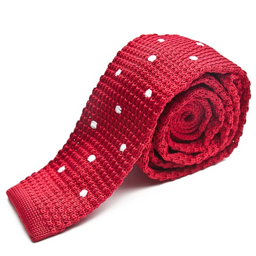 Krawat knit czerwony w białe kropki Alties Recenogi.pl