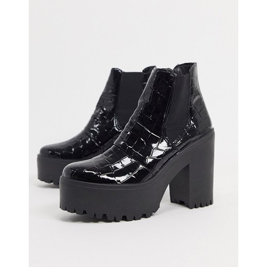 Topshop – Wysokie sztyblety z czarnej imitacji skóry krokodyla-Czarny Topshop 40 Asos Poland