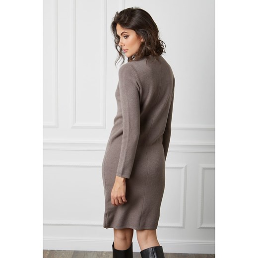 Sukienka Joséfine mini prosta casualowa w serek szara z długimi rękawami 