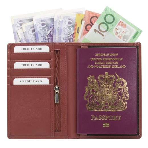 Portfel podróżny na karty zbliżeniowe oraz paszport biometryczny (Bordowy) Koruma Koruma ID Protection