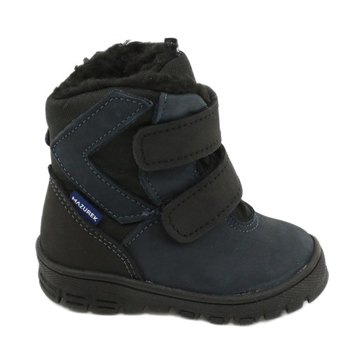 Buty zimowe dziecięce czarne Mazurek skórzane na rzepy 