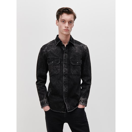 Reserved - Jeansowa koszula z przetarciami - Czarny Reserved XL Reserved