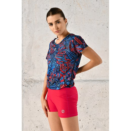 Wielokolorowa bluzka damska Nessi Sportswear w abstrakcyjnym wzorze z tkaniny z krótkim rękawem 