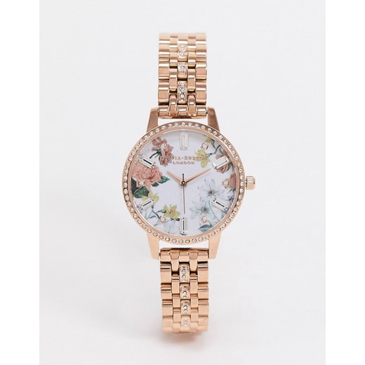 Olivia Burton – OB16BF34 – Błyszczący, średniej wielkości zegarek w kolorze złotym z bransoletą i kwiecistą tarczą Olivia Burton No Size Asos Poland