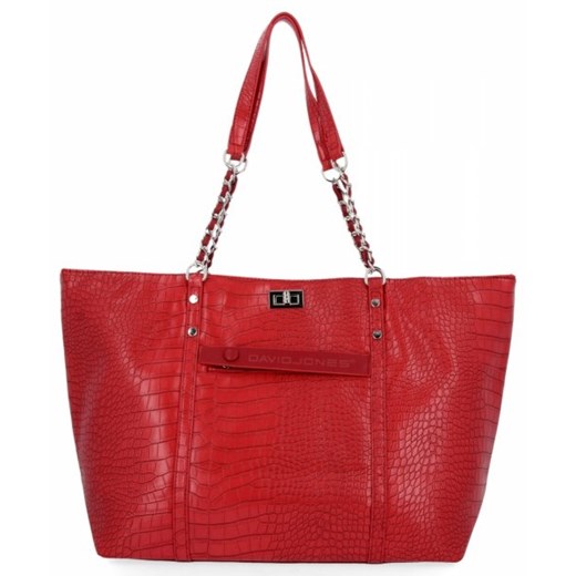 Shopper bag czerwona David Jones matowa elegancka ze skóry ekologicznej duża 