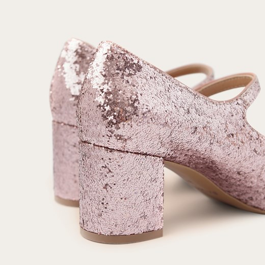 Czółenka Dora na wysokim obcasie, pudrowy brokat Balagan 39 showroom.pl