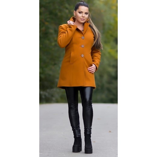 Elegancki, zimowy płaszcz klasyczny w miodowym kolorze XL DAFNIS
