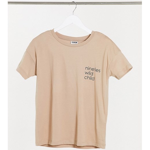 Noisy May Petite – Beżowy T-shirt z długim rękawem i napisem Noisy May S promocja Asos Poland