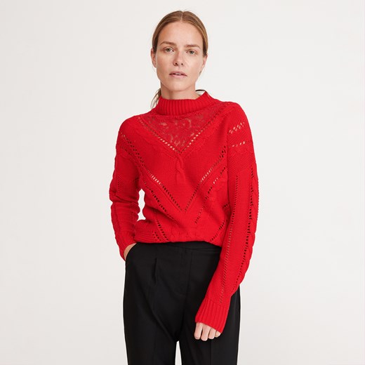 Reserved - Sweter z koronkową wstawką - Czerwony Reserved M Reserved