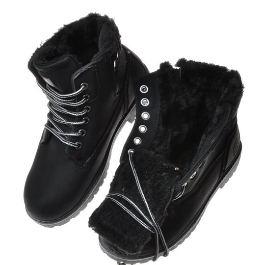 Sznurowane czarne botki z ociepleniem /A6-2 6890 S276/ Pantofelek24 35 promocyjna cena pantofelek24.pl