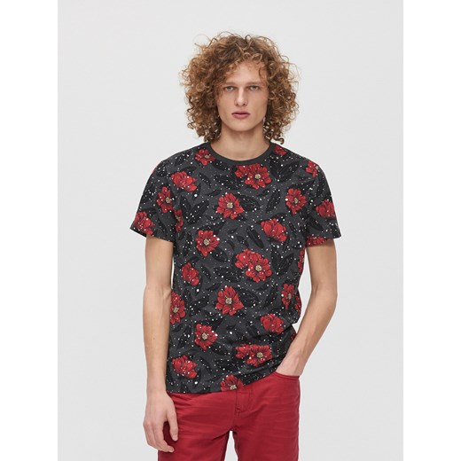 Cropp - Koszulka z kwiatowym printem - Szary Cropp XS Cropp