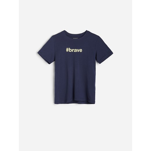 Reserved - Bawełniany t-shirt z nadrukiem - Granatowy Reserved 122 Reserved
