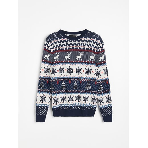Reserved - Sweter ze świątecznym motywem - Granatowy Reserved L Reserved