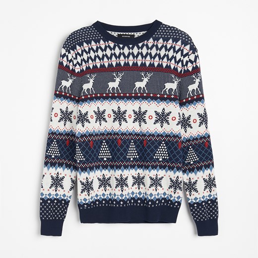 Reserved - Sweter ze świątecznym motywem - Granatowy Reserved S Reserved