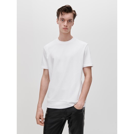 Reserved - Gładki T-shirt ze ściągaczami - Biały Reserved S wyprzedaż Reserved