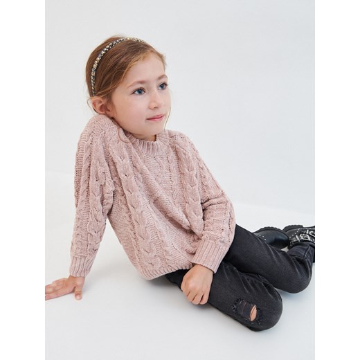 Reserved - Szenilowy sweter z warkoczowym splotem - Różowy Reserved 158 Reserved