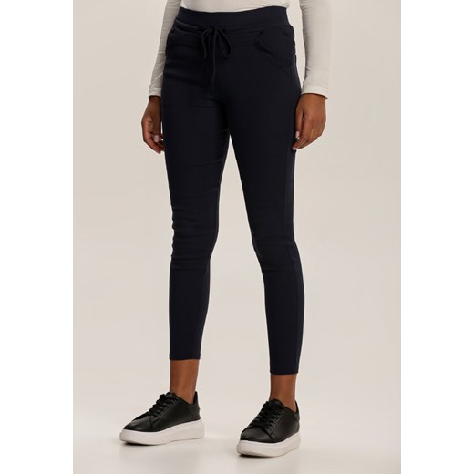 Spodnie damskie granatowe Renee bez wzorów 