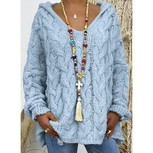 Sandbella sweter damski niebieski z dekoltem v 