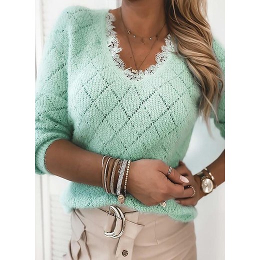 Sweter damski zielony Sandbella dzianinowy