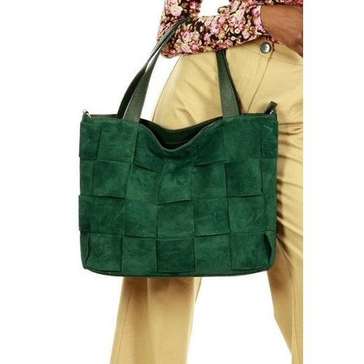 Carla Marco Mazzini Torebka shopper skóra nubuk zielony Merg one size wyprzedaż merg.pl