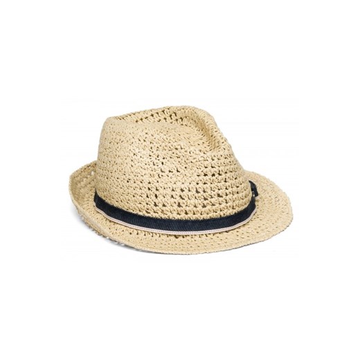 Woven straw fedora with cloth hatband. replay bezowy 