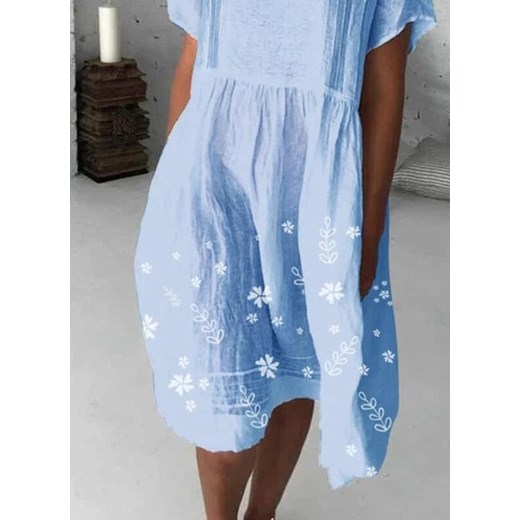 Sukienka Sandbella mini na co dzień niebieska bawełniana z krótkim rękawem 