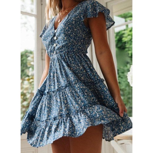 Sukienka Sandbella boho niebieska w kwiaty mini