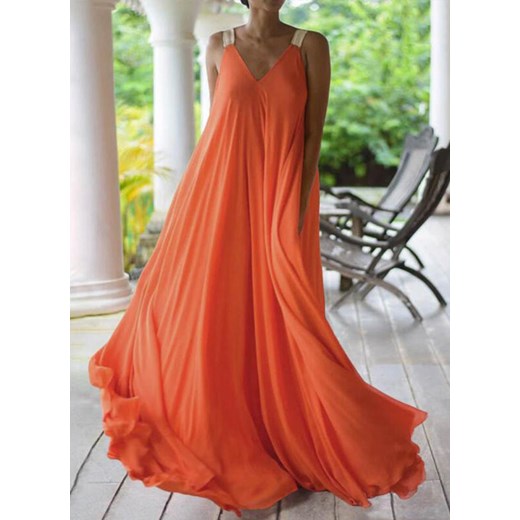 Sandbella sukienka pomarańczowy maxi z dekoltem na plecach 