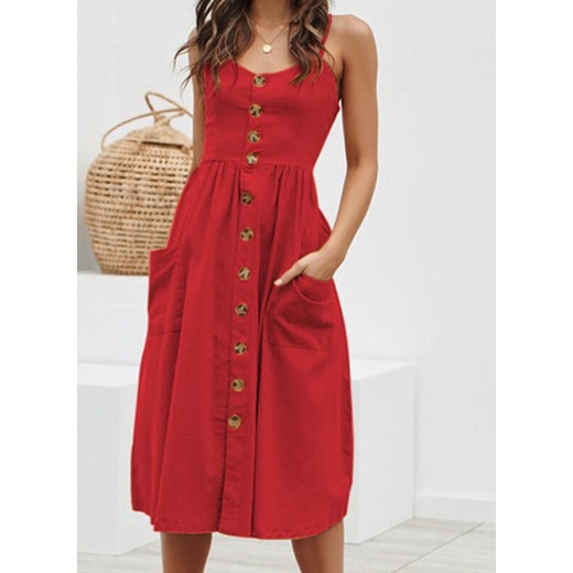 Sukienka czerwona Sandbella midi w serek szmizjerka na randkę 