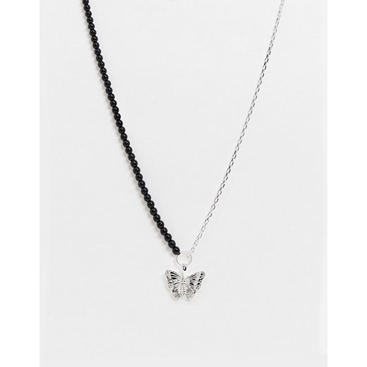 Chained & Able – Naszyjnik w odcieniu srebra z czarnymi koralikami i zawieszką w kształcie motyla-Wielokolorowy Chained & Able No Size Asos Poland