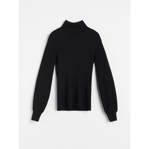 Reserved - PREMIUM Sweter z prążkowanej dzianiny z golfem - Czarny Reserved S Reserved