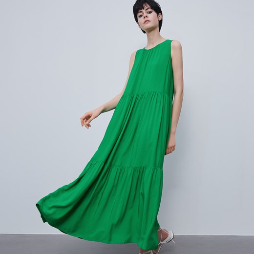 Reserved - Długa sukienka z wiskozy - Zielony Reserved 40 okazja Reserved