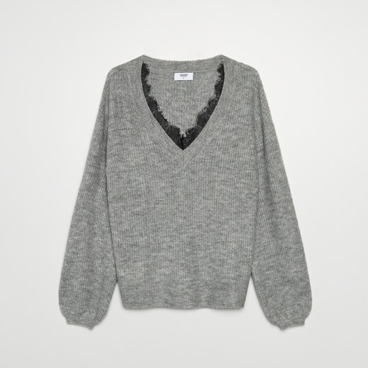 Cropp - Sweter z koronką - Jasny szary Cropp XL Cropp