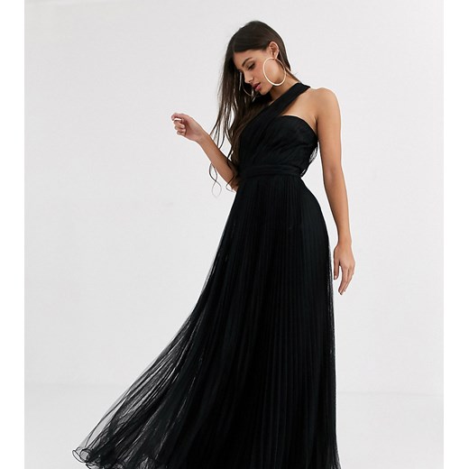 ASOS DESIGN Tall – Czarna tiulowa sukienka maxi na jedno ramię z usztywnionym dołem-Czarny 32 Asos Poland