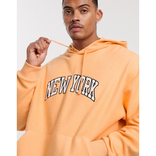 ASOS DESIGN – Bluza oversize z kapturem, polarową podszewką i haftowanym napisem „New York"-Pomarańczowy XL Asos Poland