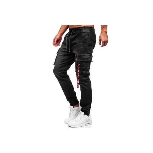 Czarne spodnie jeansowe joggery bojówki męskie Denley K8873 S Denley wyprzedaż