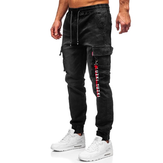 Czarne spodnie jeansowe joggery bojówki męskie Denley K8873 XL okazja Denley