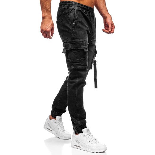 Czarne spodnie jeansowe joggery bojówki męskie Denley K8873 M okazja Denley